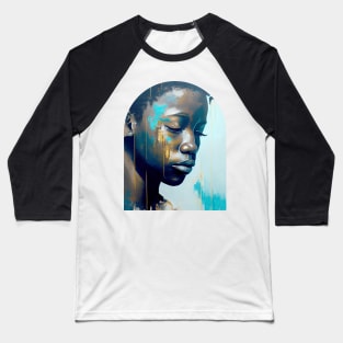 African american young man, eyes closed in meditation, abstract painting Baseball T-Shirt